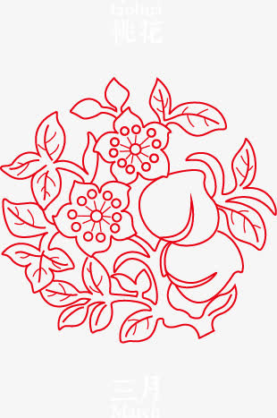 白描十二月份花卉矢量图免抠
