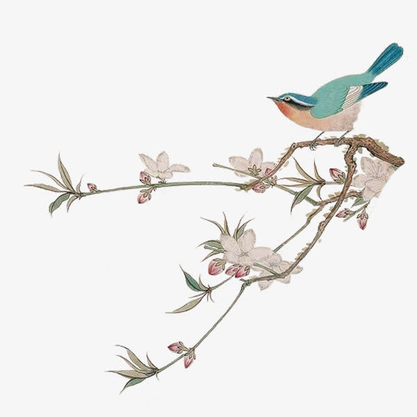 桃花喜鹊春季绘画免抠