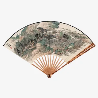 古典山水风景画折扇免抠