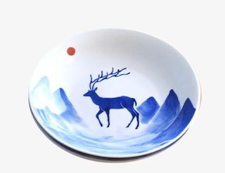 优雅青色小鹿水墨青花瓷盘免扣p免抠