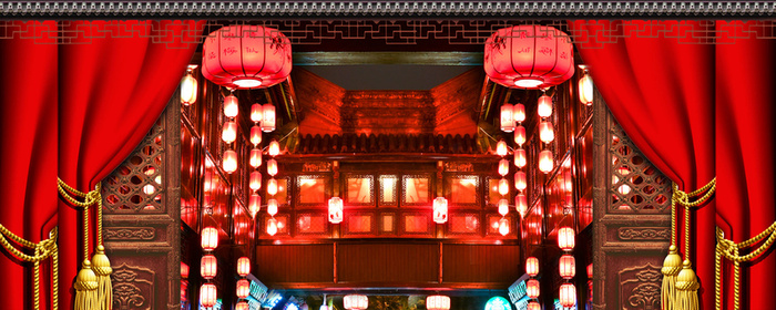 新年红色灯笼窗帘海报banner背景高清