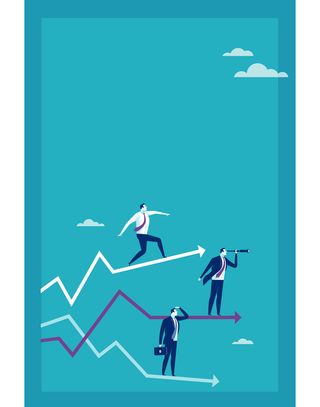 蓝色背景卡通商务人士箭头平面广告高清