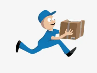 蓝色手绘快递员免抠