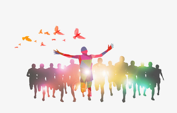 五四青年节奔跑的活力青年剪影免抠