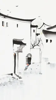 江南水墨画意院墙免抠