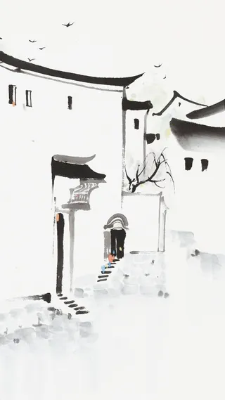 江南水墨画意院墙免抠