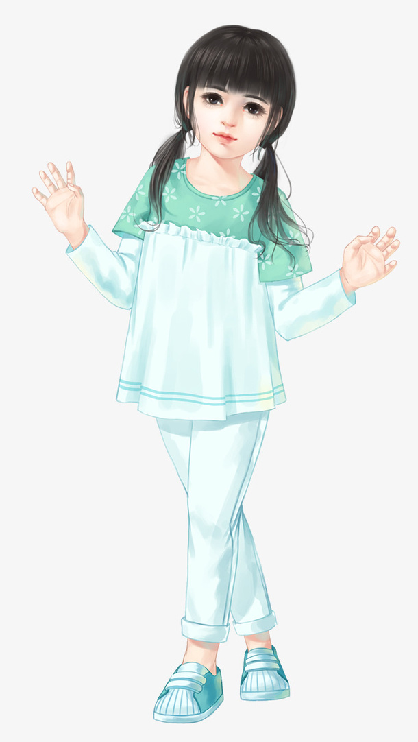手绘穿绿色睡衣的儿童免抠