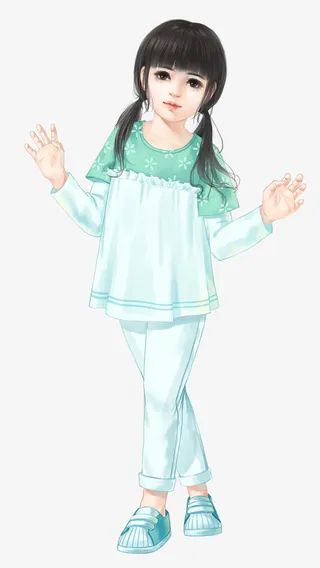 手绘穿绿色睡衣的儿童免抠