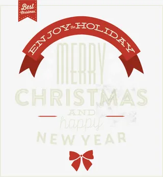 红色彩带横幅贺卡免抠