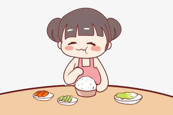 卡通吃饭的小女孩免抠
