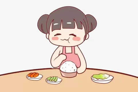 卡通吃饭的小女孩免抠