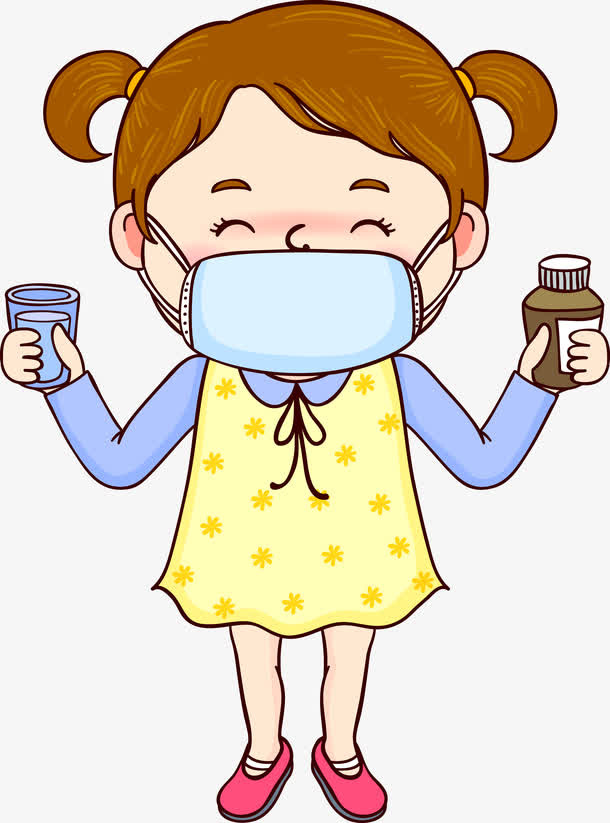 卡通生病的小女孩免抠