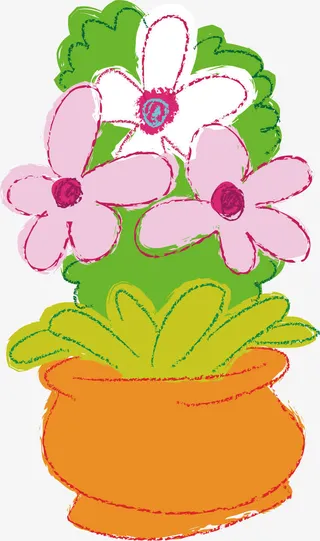 手绘花卉盆栽免抠