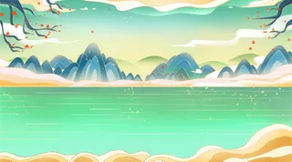 卡通手绘国潮山水风景高清