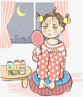创意水彩熬夜女生装饰插画免抠