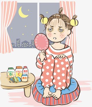 创意水彩熬夜女生装饰插画免抠