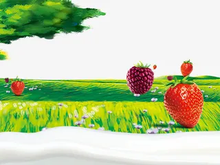 水彩画绿色草坪上的水果免抠