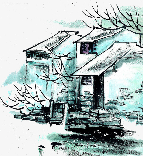水墨乡村免抠