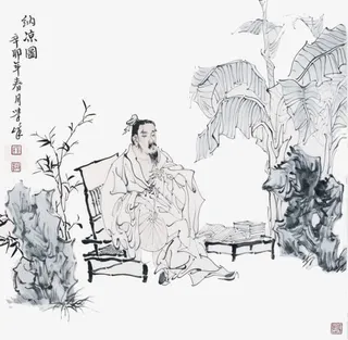 黑白纳凉图免抠