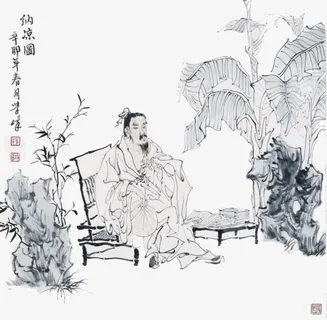 黑白纳凉图免抠 黑白纳凉图免抠