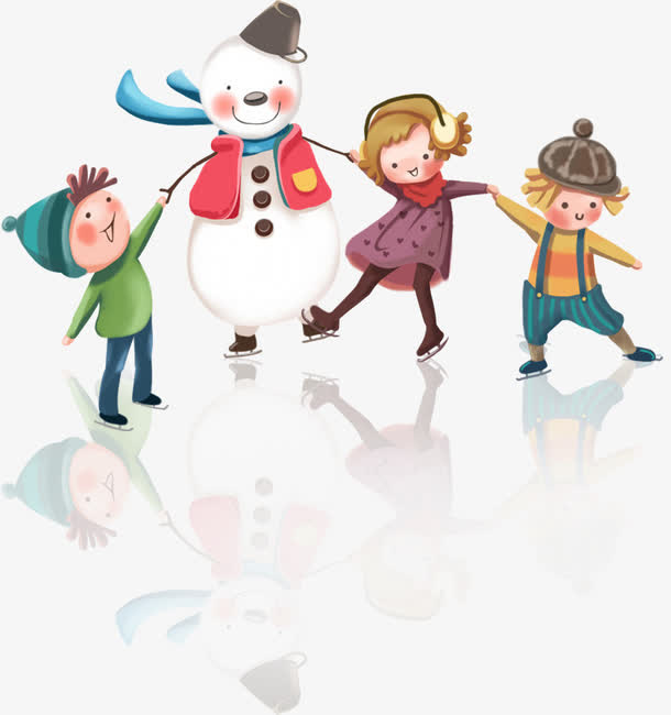 和雪人玩耍的小孩免抠