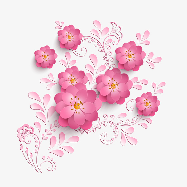 浪漫粉色鲜花植物矢量图免抠