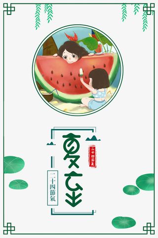 夏至边框西瓜艺术字元素免抠