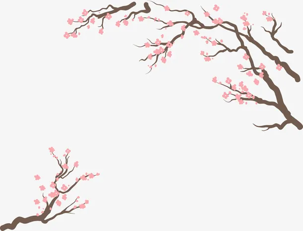 卡通手绘春天绿植花枝免抠