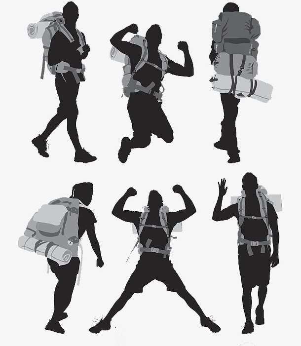 矢量背包客背包动态剪影免抠