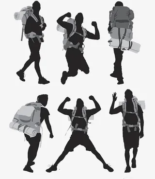 矢量背包客背包动态剪影免抠