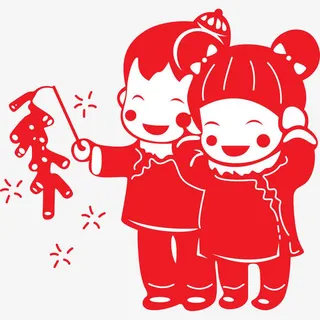 春节元素小孩放鞭炮免抠素材免抠