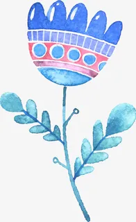 蓝色水彩花朵免抠