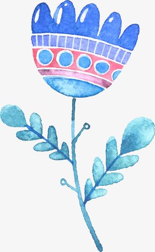 蓝色水彩花朵免抠