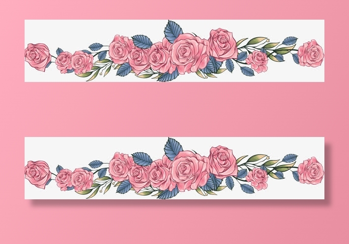粉色手绘玫瑰花分割线免抠