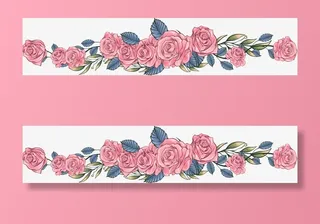 粉色手绘玫瑰花分割线免抠
