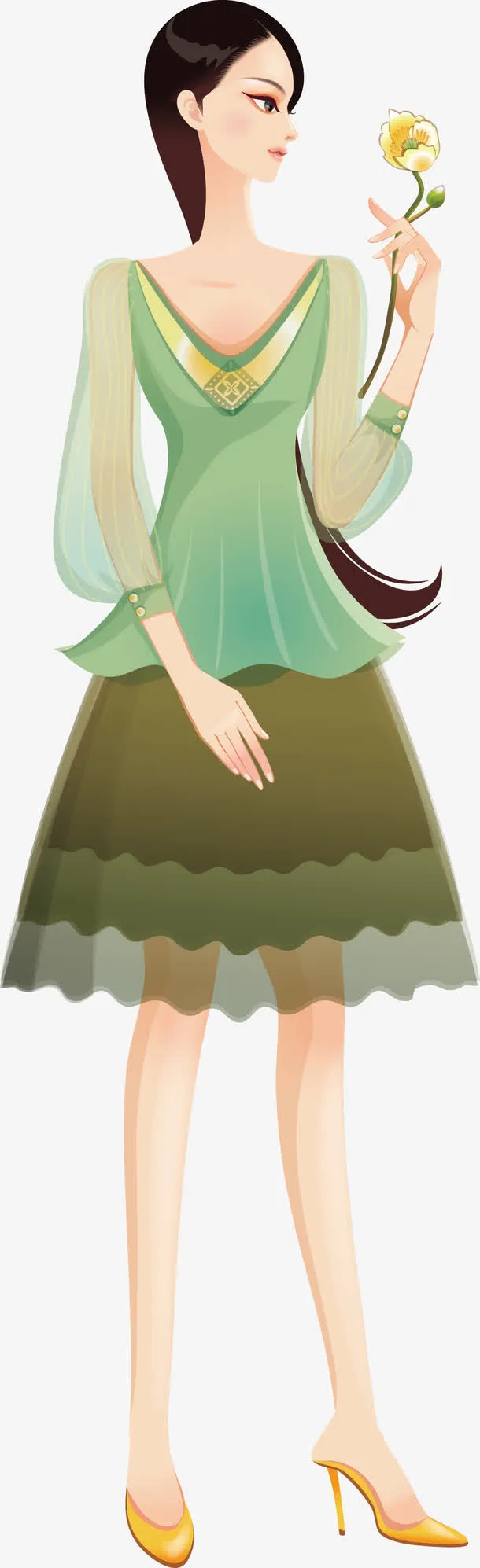 绿裙美女免抠