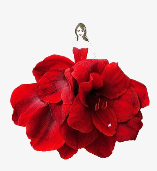 红色花朵美女免抠