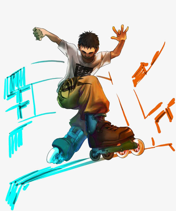 炫彩个性轮滑男孩免抠