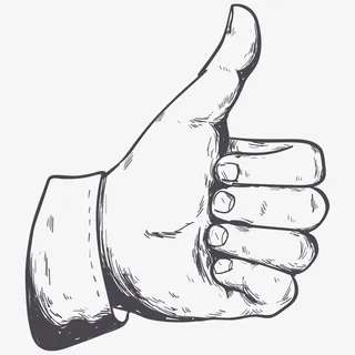 手绘黑色素描手势点赞免抠