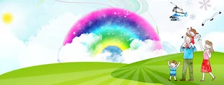 春天亲子游彩虹云层绚丽蓝banner高清