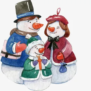 水彩画雪人家族背景