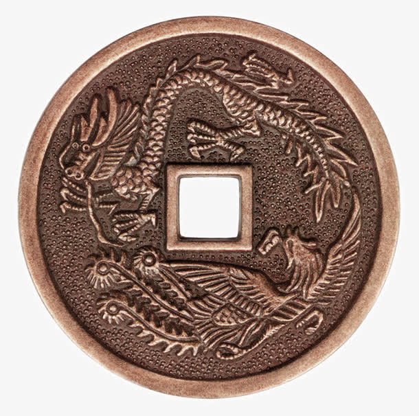 雕刻龙和凤的铜钱免抠