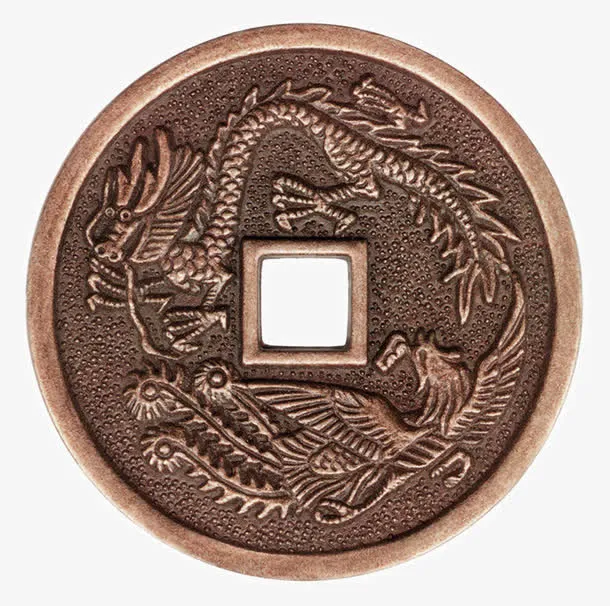 雕刻龙和凤的铜钱免抠