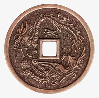 雕刻龙和凤的铜钱免抠