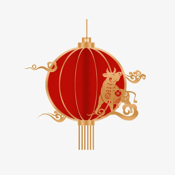 春节新年国潮元素灯笼装饰背景金色免抠