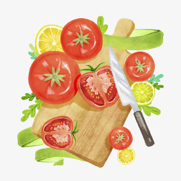 番茄和案板插画免抠
