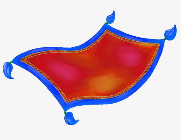 手绘卡通红蓝色魔法飞毯免抠