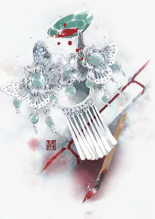 唯美古风水彩插画免抠