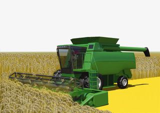 收割机机械收割麦子免抠