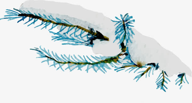 绿色冬季积雪松枝免抠